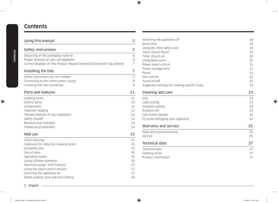 Samsung NZ64K5747BK/ET manual Contents 