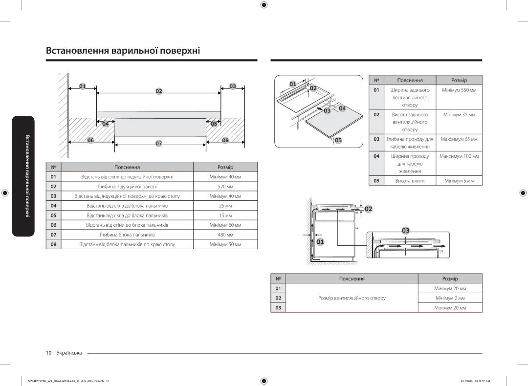 Samsung NZ64K5747BK/WT manual 10 Українська Пояснення Розмір 