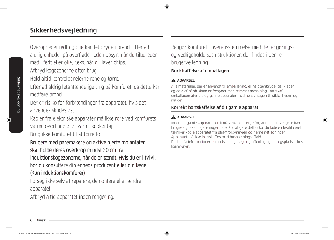 Samsung NZ64K7757BK/EE manual Bortskaffelse af emballagen, Korrekt bortskaffelse af dit gamle apparat 