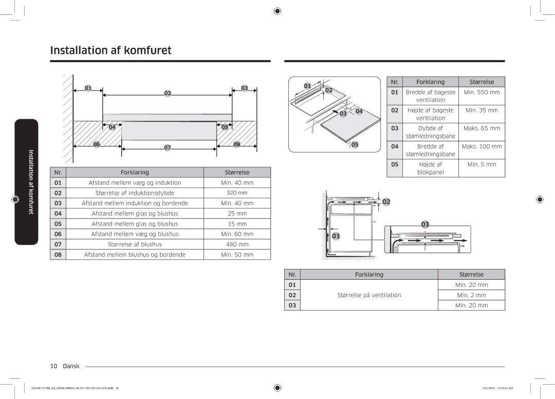 Samsung NZ64K7757BK/EE manual Installation af komfuret 