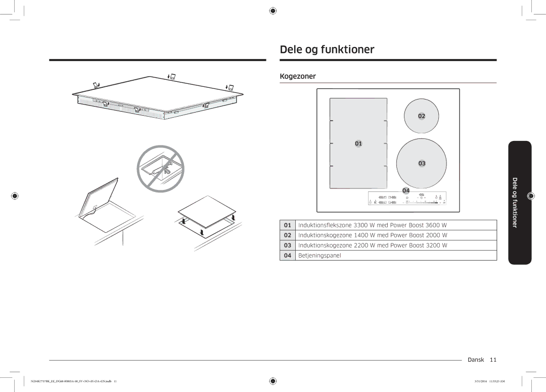 Samsung NZ64K7757BK/EE manual Dele og funktioner, Kogezoner 