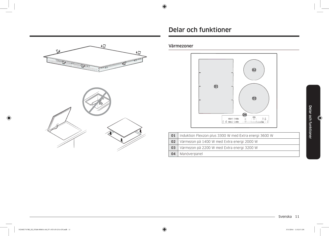 Samsung NZ64K7757BK/EE manual Delar och funktioner, Värmezoner 