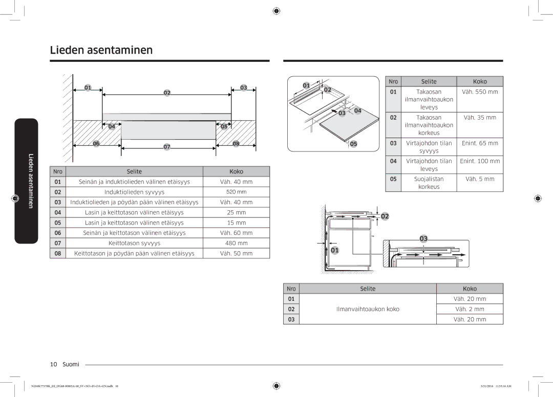 Samsung NZ64K7757BK/EE manual Lieden asentaminen 