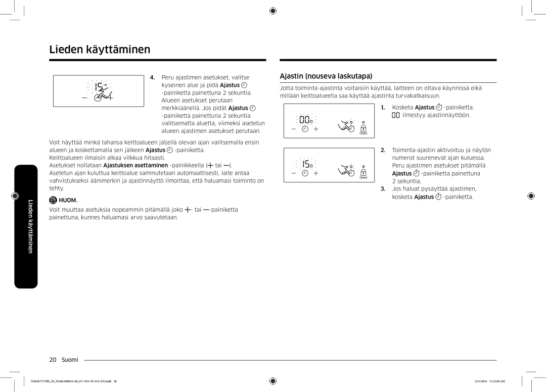 Samsung NZ64K7757BK/EE manual Ajastin nouseva laskutapa 