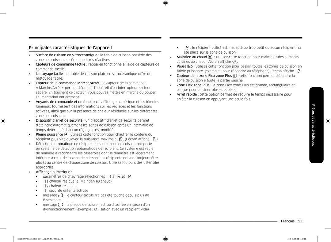 Samsung NZ64K7757BK/EF, NZ64K7757BK/EG manual Principales caractéristiques de lappareil 