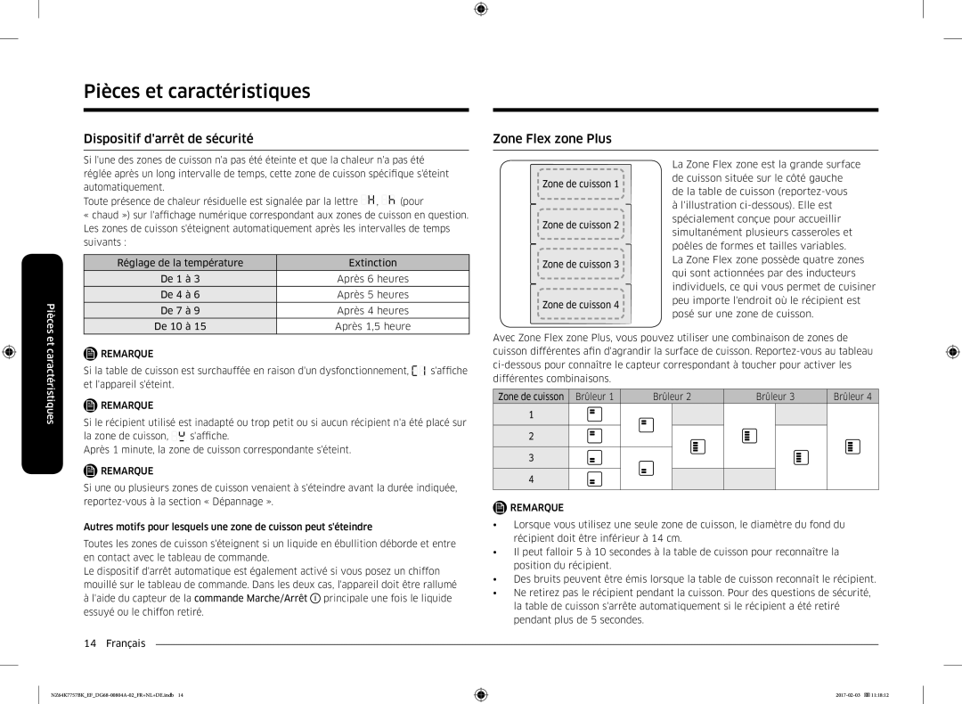 Samsung NZ64K7757BK/EG, NZ64K7757BK/EF manual Dispositif darrêt de sécurité Zone Flex zone Plus 