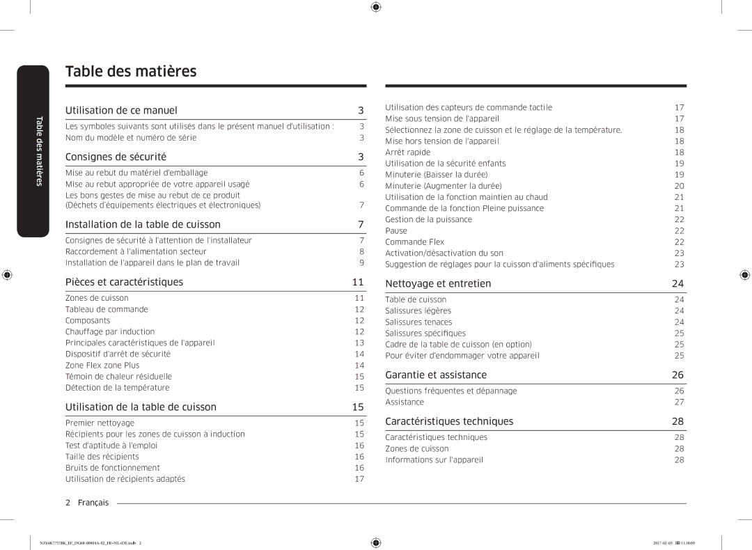 Samsung NZ64K7757BK/EG, NZ64K7757BK/EF manual Table des matières 