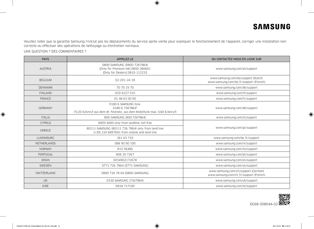 Samsung NZ64K7757BK/EG, NZ64K7757BK/EF manual UNE Question ? DES Commentaires ? 