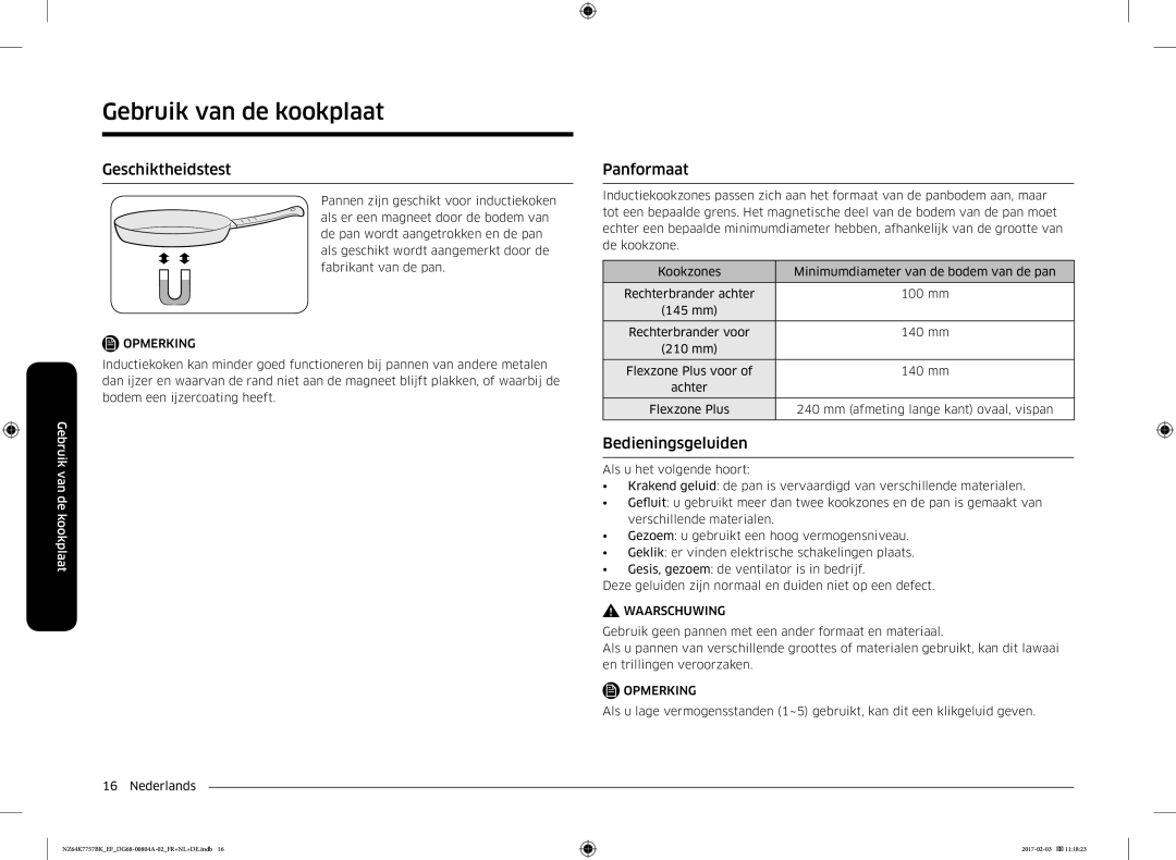 Samsung NZ64K7757BK/EG, NZ64K7757BK/EF manual Geschiktheidstest, Panformaat, Bedieningsgeluiden 