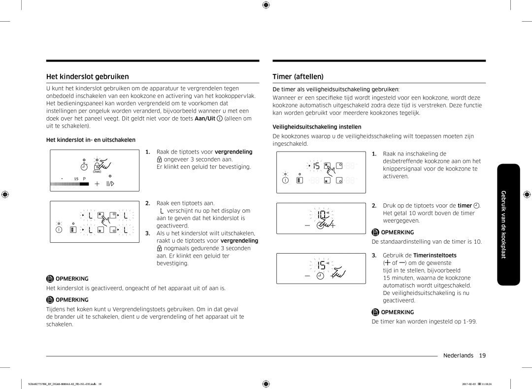 Samsung NZ64K7757BK/EF, NZ64K7757BK/EG manual Het kinderslot gebruiken, Timer aftellen 