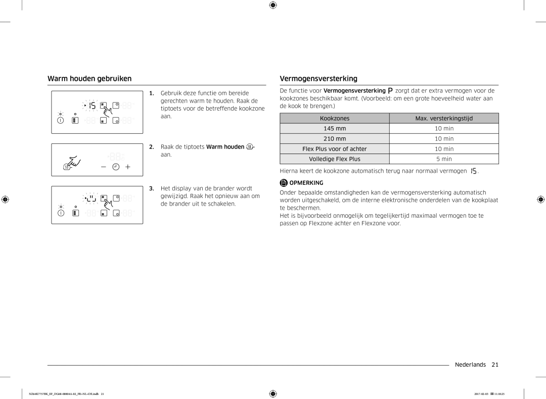 Samsung NZ64K7757BK/EF, NZ64K7757BK/EG manual Warm houden gebruiken, Vermogensversterking 