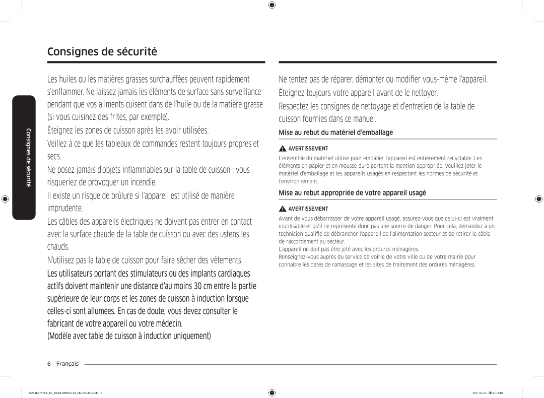 Samsung NZ64K7757BK/EG manual Mise au rebut du matériel demballage, Mise au rebut appropriée de votre appareil usagé 