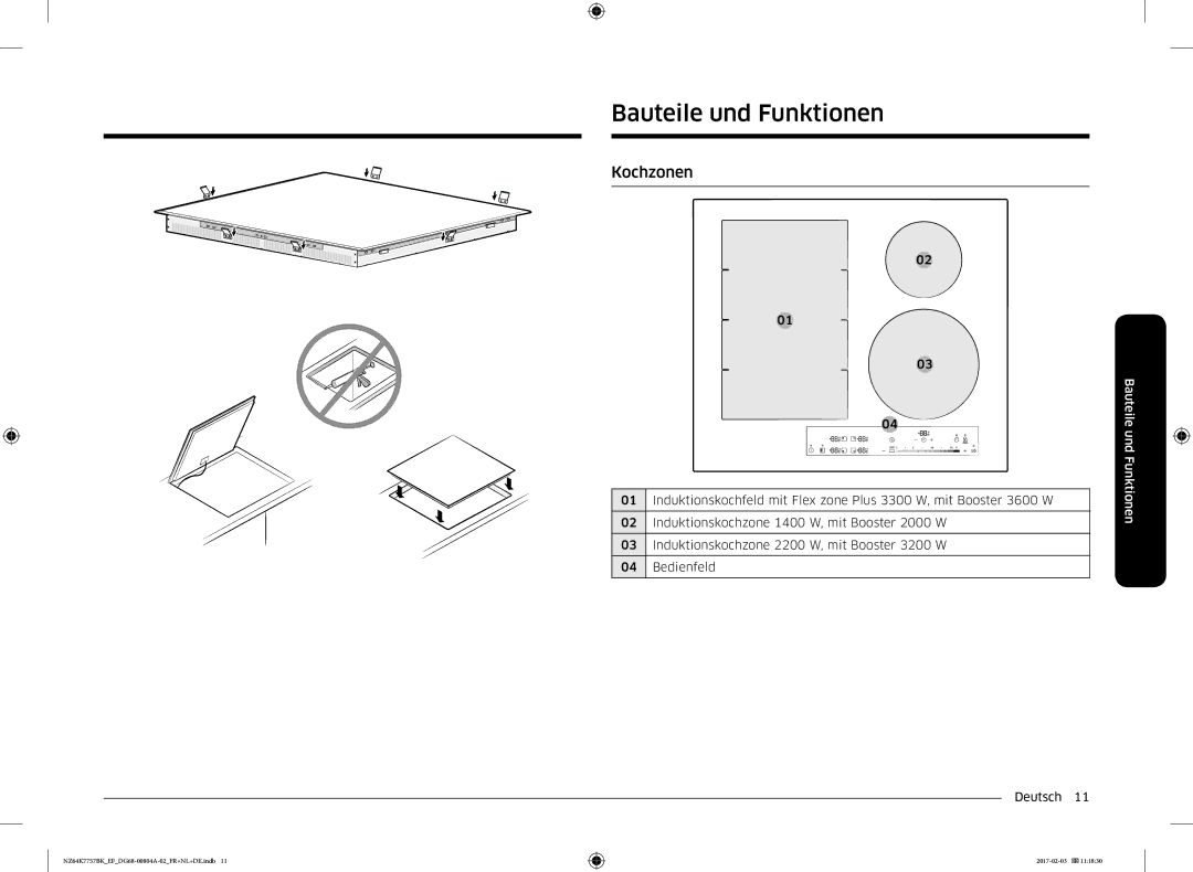 Samsung NZ64K7757BK/EF, NZ64K7757BK/EG manual Bauteile und Funktionen, Kochzonen 