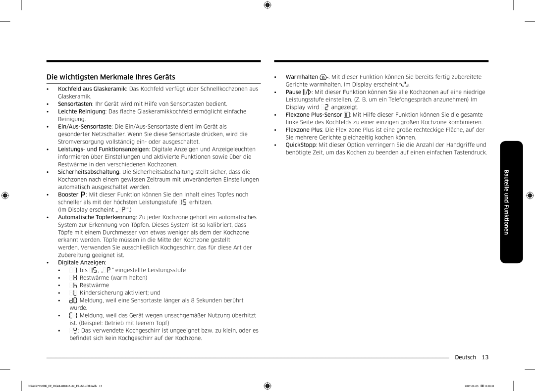 Samsung NZ64K7757BK/EF, NZ64K7757BK/EG manual Die wichtigsten Merkmale Ihres Geräts 