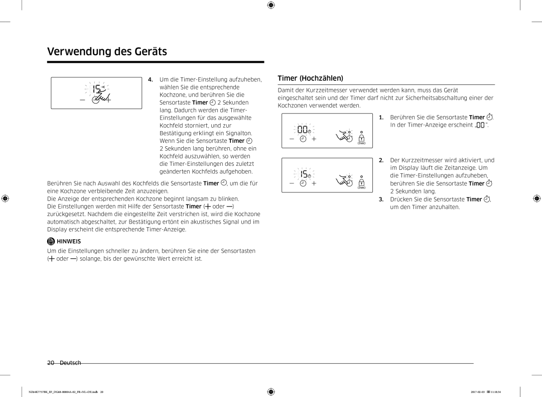 Samsung NZ64K7757BK/EG, NZ64K7757BK/EF manual Timer Hochzählen 