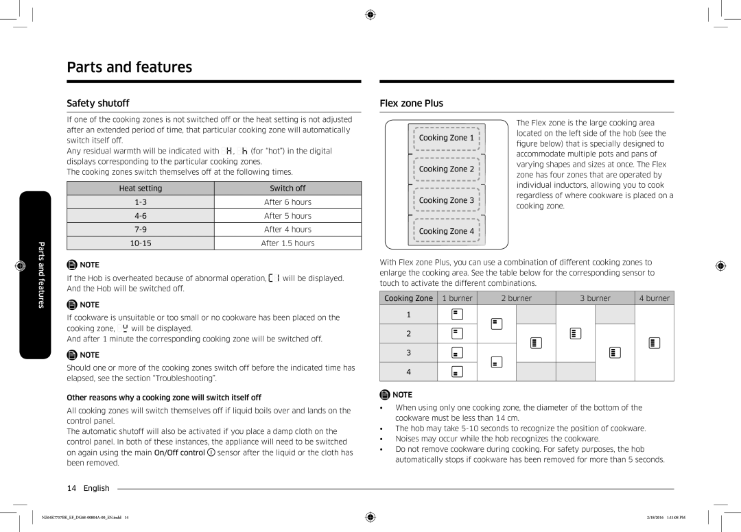 Samsung NZ64K7757BK/EG, NZ64K7757BK/EF manual Safety shutoff Flex zone Plus 