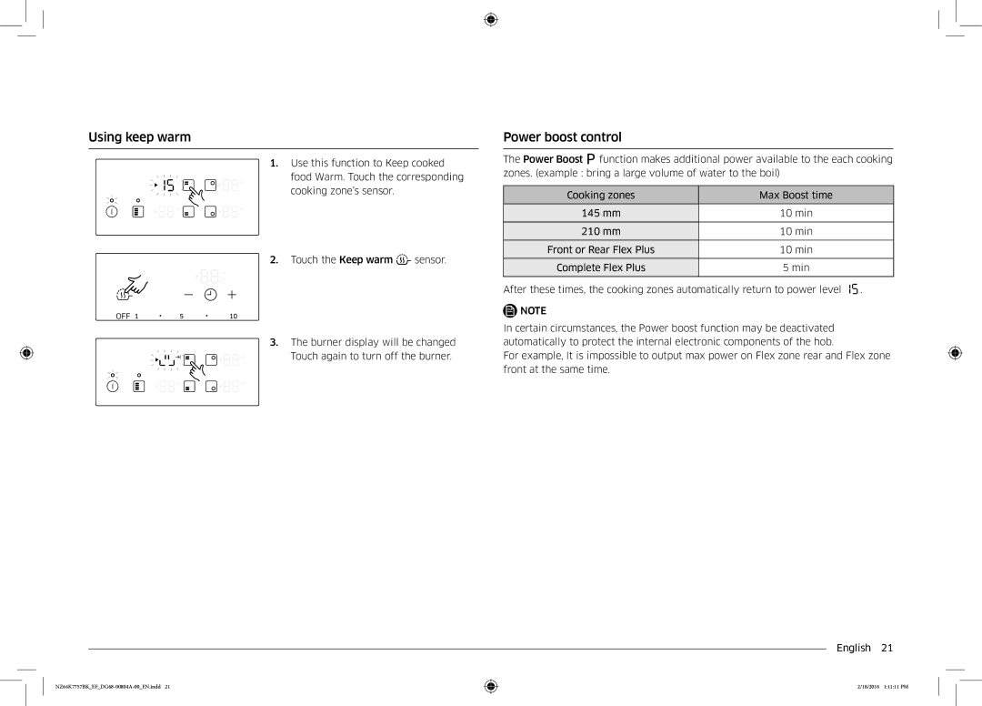 Samsung NZ64K7757BK/EF, NZ64K7757BK/EG manual Using keep warm, Power boost control 