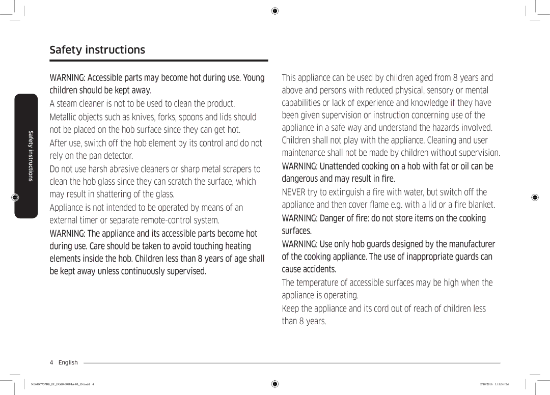 Samsung NZ64K7757BK/EG, NZ64K7757BK/EF manual Safety instructions 