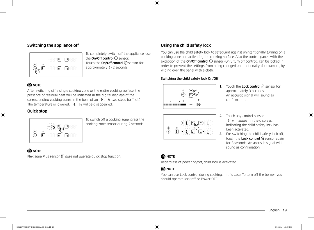 Samsung NZ64K7757BK/ET manual Switching the appliance off, Quick stop, Using the child safety lock 