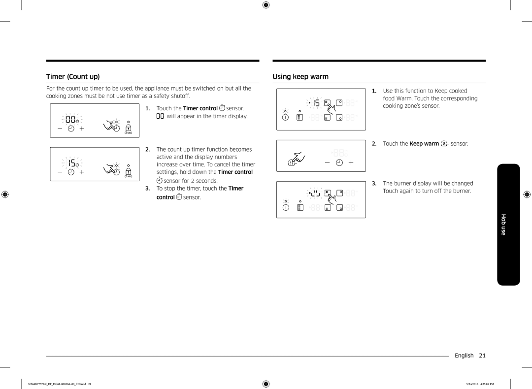 Samsung NZ64K7757BK/ET manual Timer Count up Using keep warm 