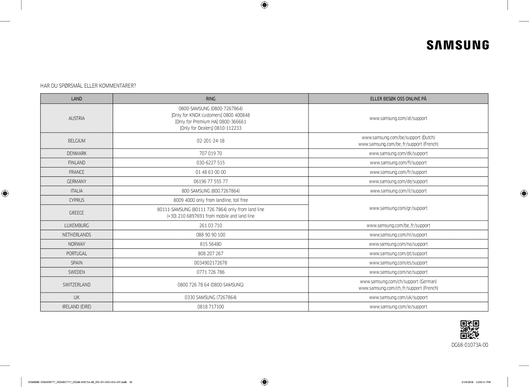 Samsung NZ64N7777GK/E1, NZ64N9777GK/E1 manual HAR DU Spørsmål Eller KOMMENTARER? 