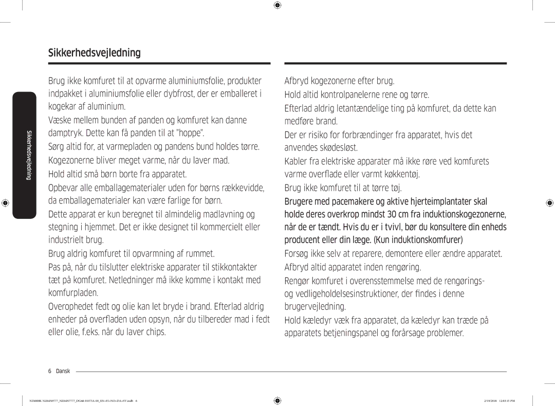 Samsung NZ64N7777GK/E1, NZ64N9777GK/E1 manual Hold altid små børn borte fra apparatet 