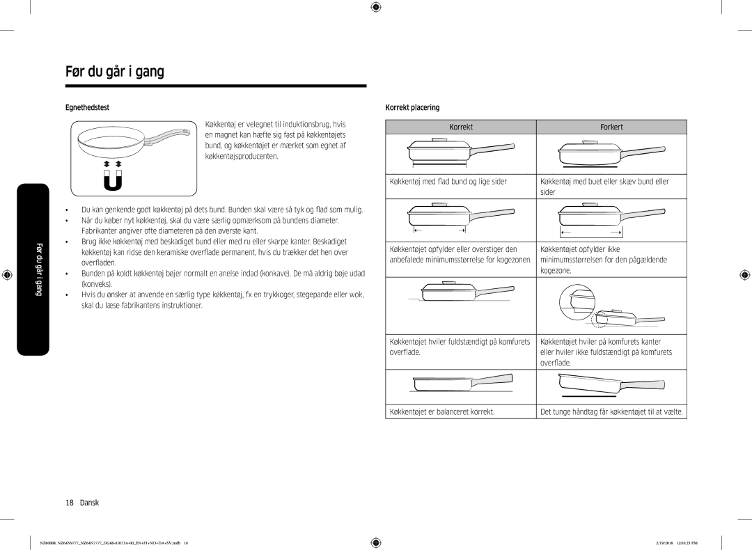 Samsung NZ64N7777GK/E1 manual Egnethedstest, Køkkentøj med flad bund og lige sider, Køkkentøjet hviler på komfurets kanter 