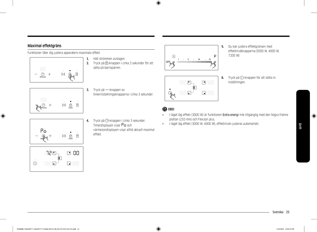 Samsung NZ64N9777GK/E1, NZ64N7777GK/E1 manual Maximal effektgräns 