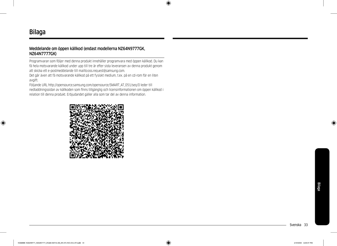 Samsung NZ64N9777GK/E1, NZ64N7777GK/E1 manual Bilaga 