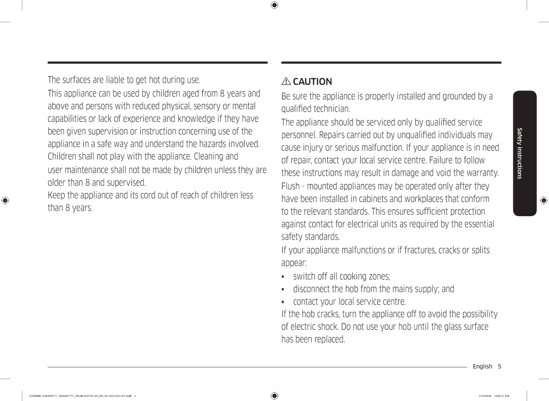 Samsung NZ64N9777GK/E1, NZ64N7777GK/E1 manual Surfaces are liable to get hot during use 