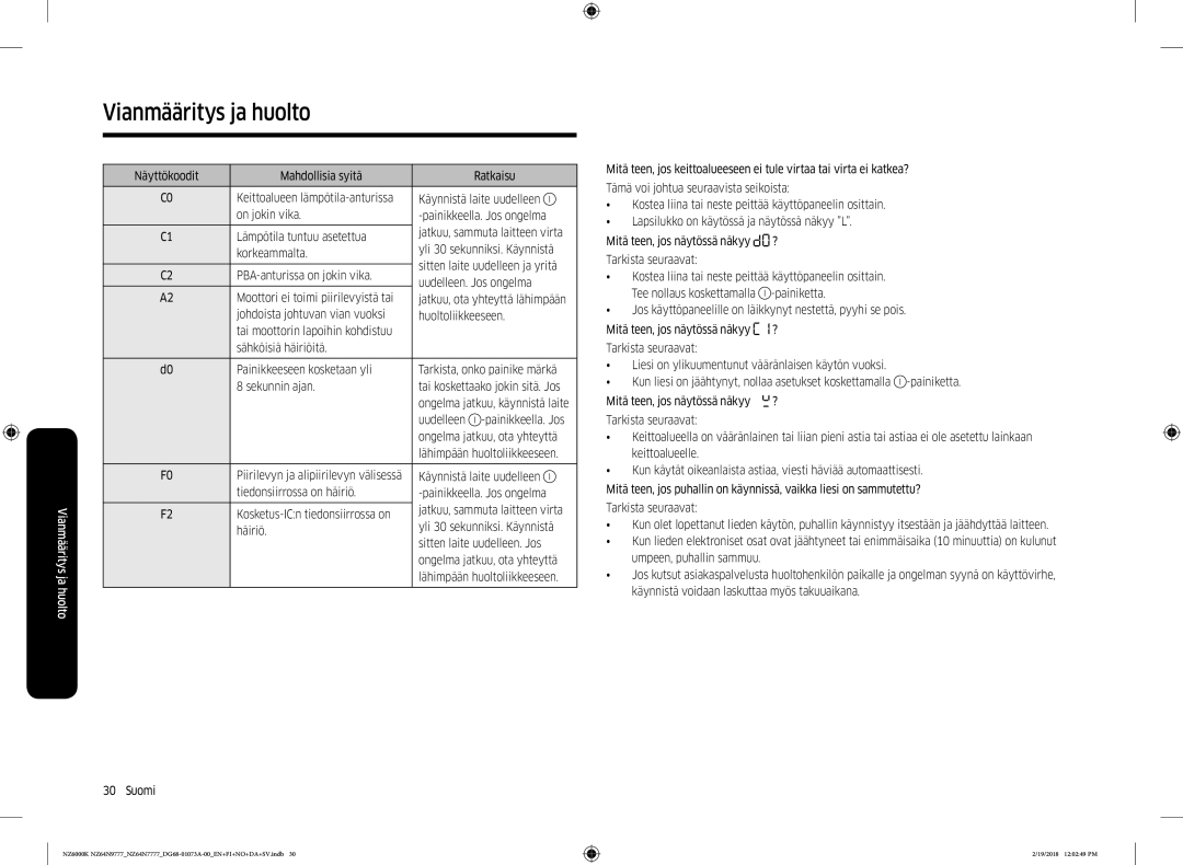 Samsung NZ64N7777GK/E1, NZ64N9777GK/E1 manual Käynnistä laite uudelleen 