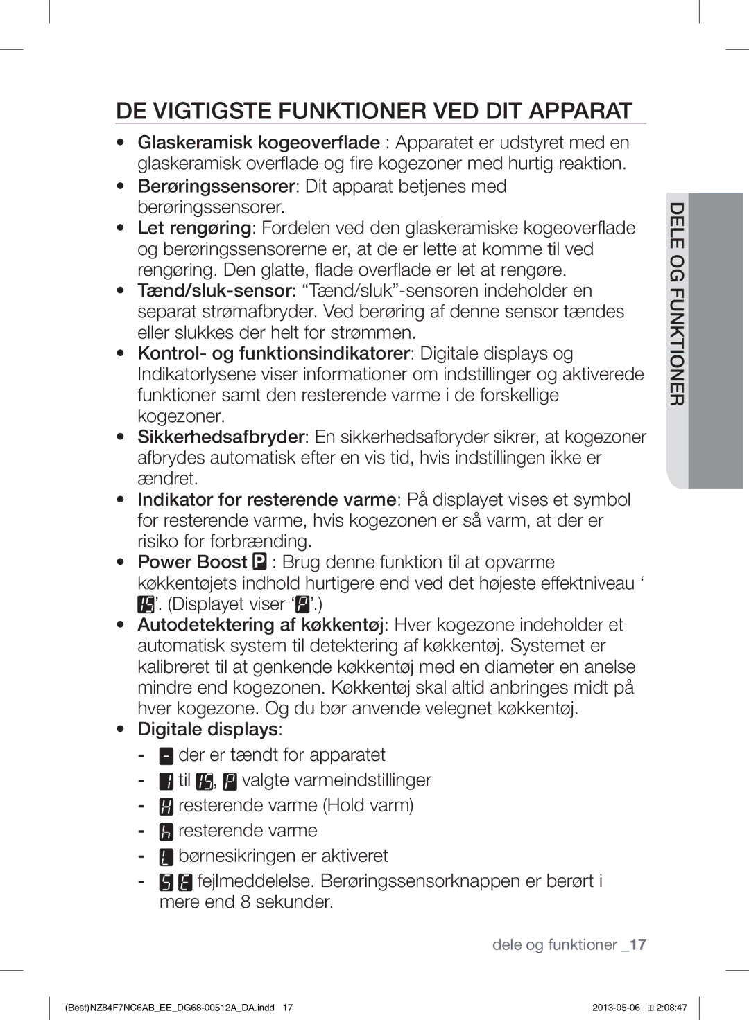 Samsung NZ84F7NC6AB/EE manual DE Vigtigste Funktioner VED DIT Apparat 