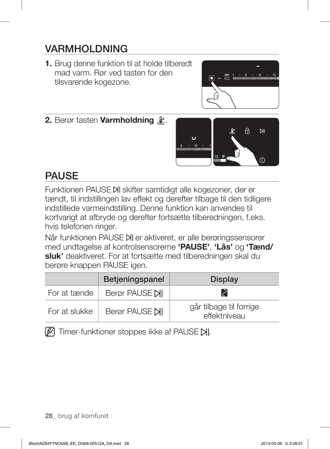 Samsung NZ84F7NC6AB/EE manual Varmholdning, Pause 