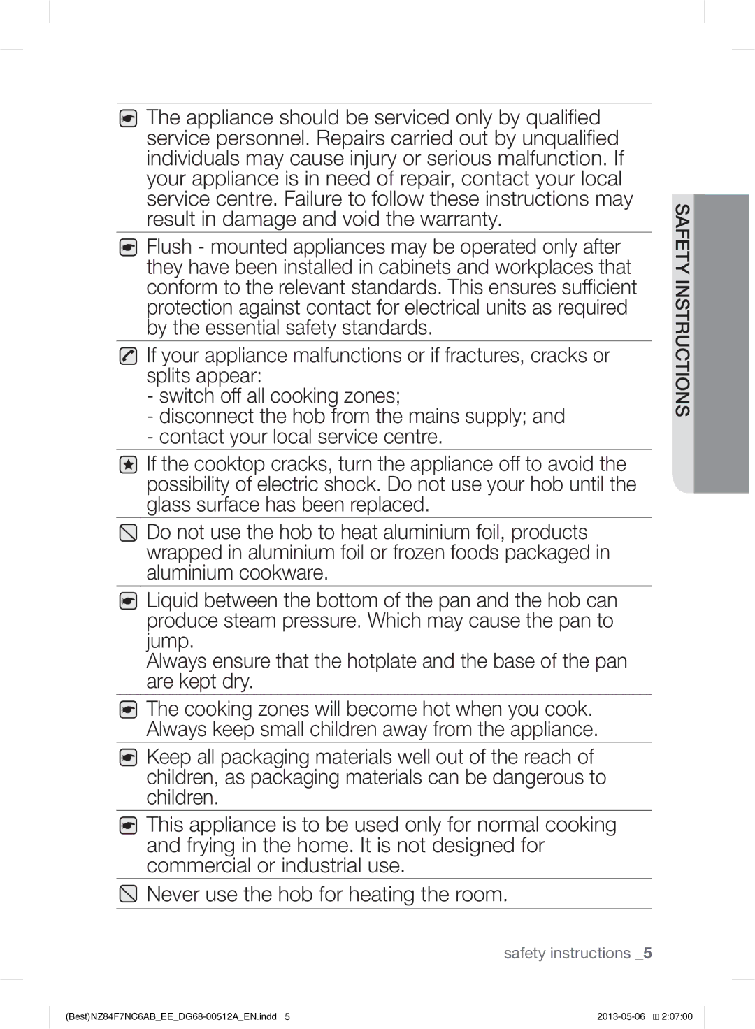 Samsung NZ84F7NC6AB/EE manual Instructionssafety 