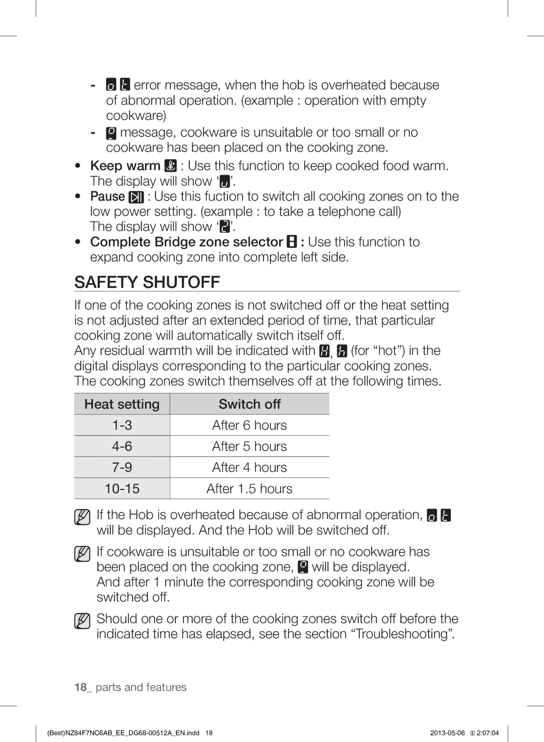 Samsung NZ84F7NC6AB/EE manual Safety Shutoff 