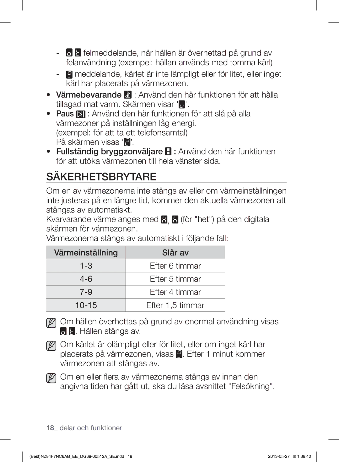 Samsung NZ84F7NC6AB/EE manual Säkerhetsbrytare 