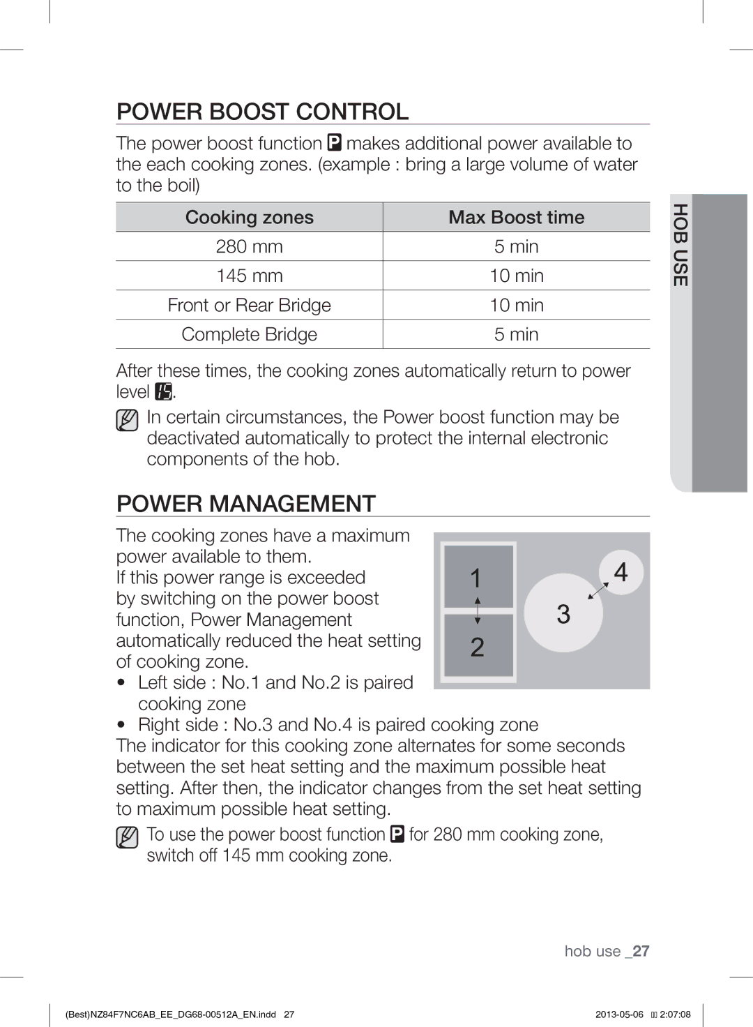 Samsung NZ84F7NC6AB/EE manual Power Boost Control, Power Management 