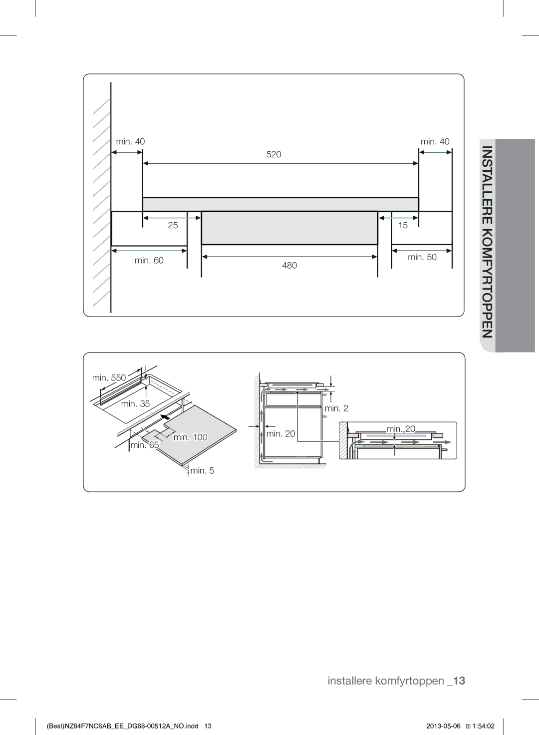 Samsung NZ84F7NC6AB/EE manual Installerekomfyrtoppen 