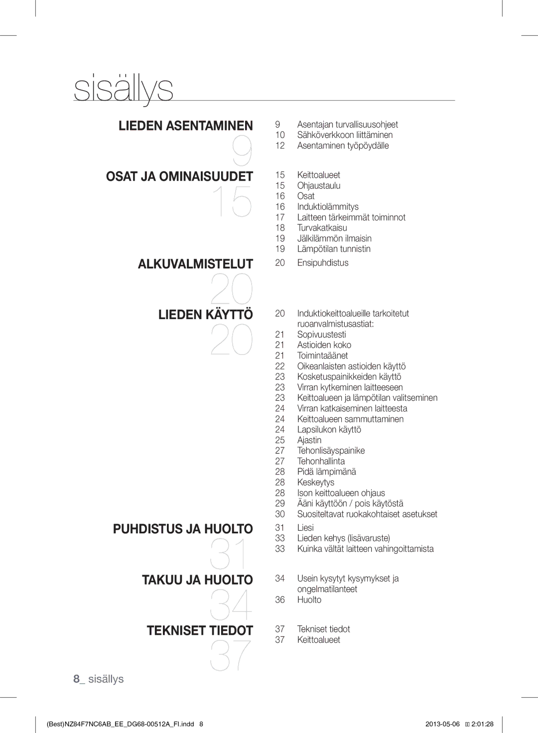 Samsung NZ84F7NC6AB/EE manual Sisällys 