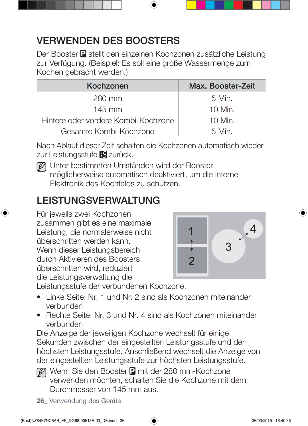 Samsung NZ84F7NC6AB/EF manual Verwenden DES Boosters, Leistungsverwaltung 