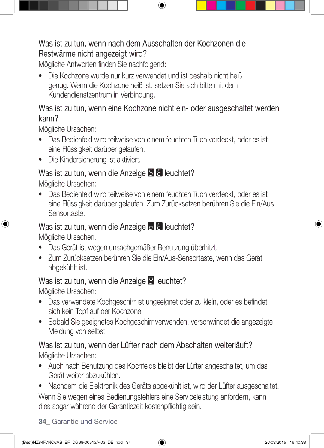 Samsung NZ84F7NC6AB/EF manual Was ist zu tun, wenn die Anzeige leuchtet? 