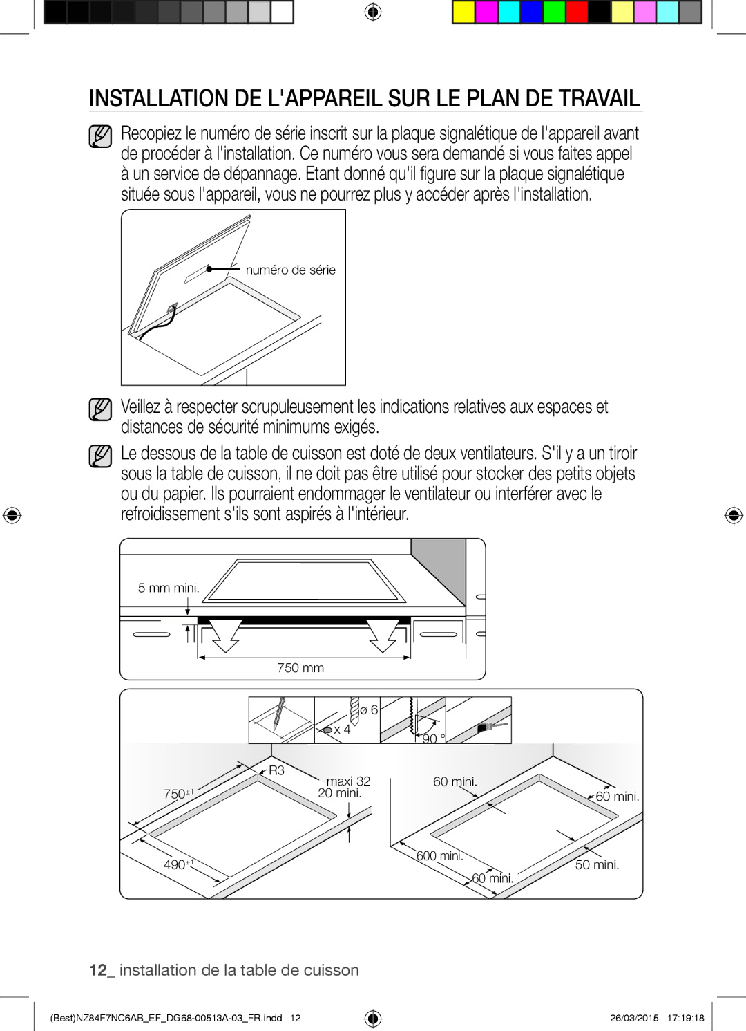 Samsung NZ84F7NC6AB/EF manual Installation DE Lappareil SUR LE Plan DE Travail 