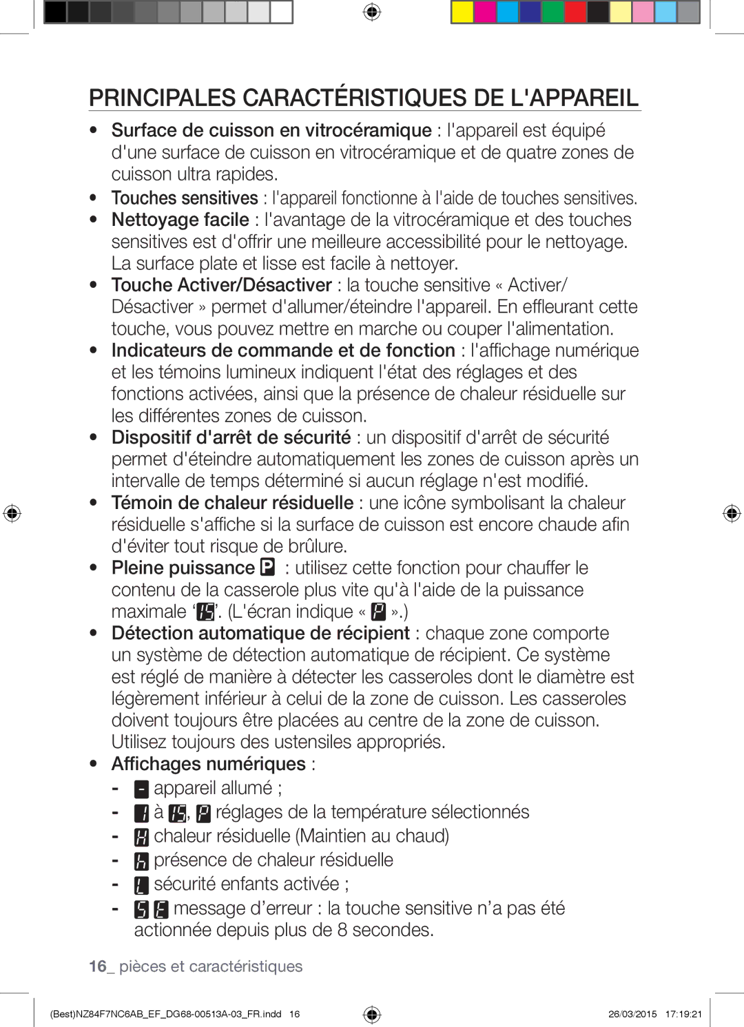 Samsung NZ84F7NC6AB/EF manual Principales Caractéristiques DE Lappareil 