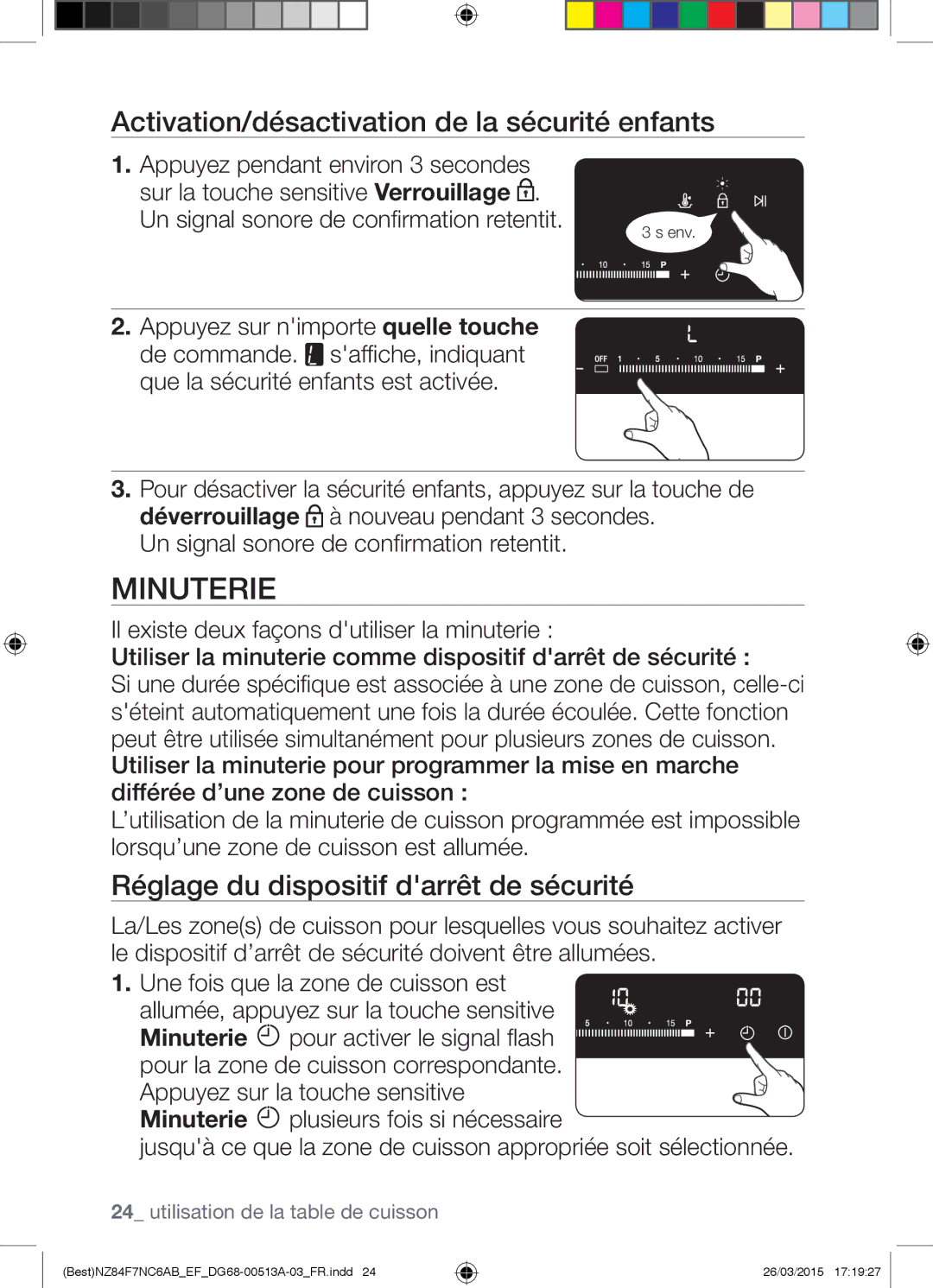 Samsung NZ84F7NC6AB/EF manual Minuterie, Activation/désactivation de la sécurité enfants 