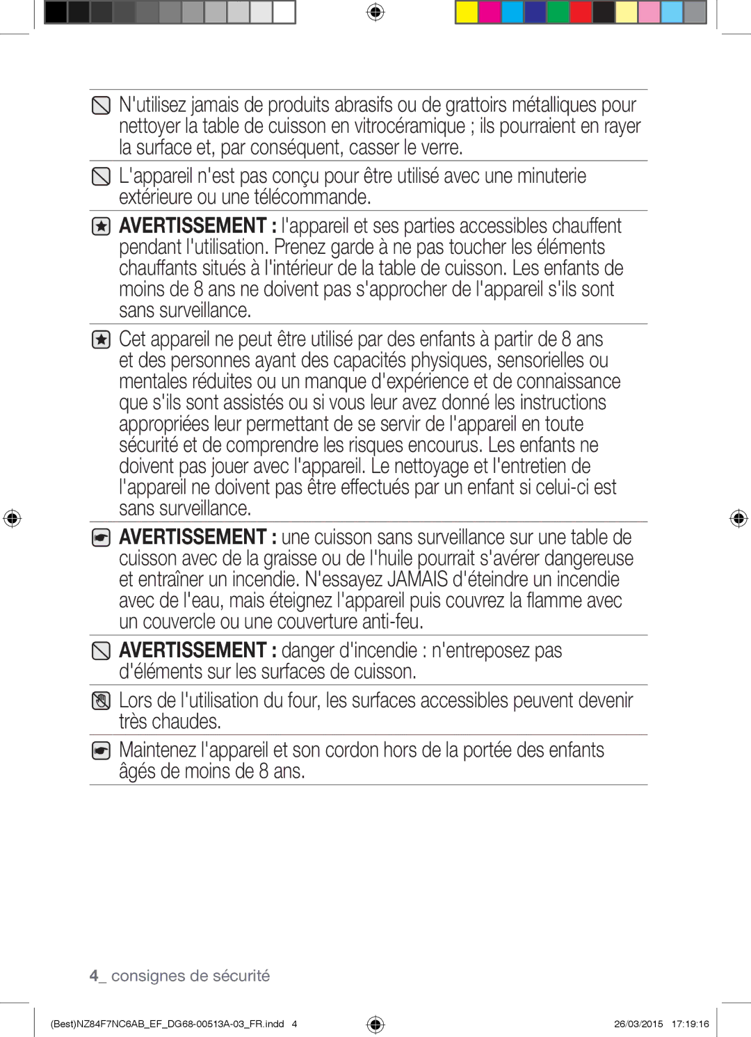 Samsung NZ84F7NC6AB/EF manual Consignes de sécurité 