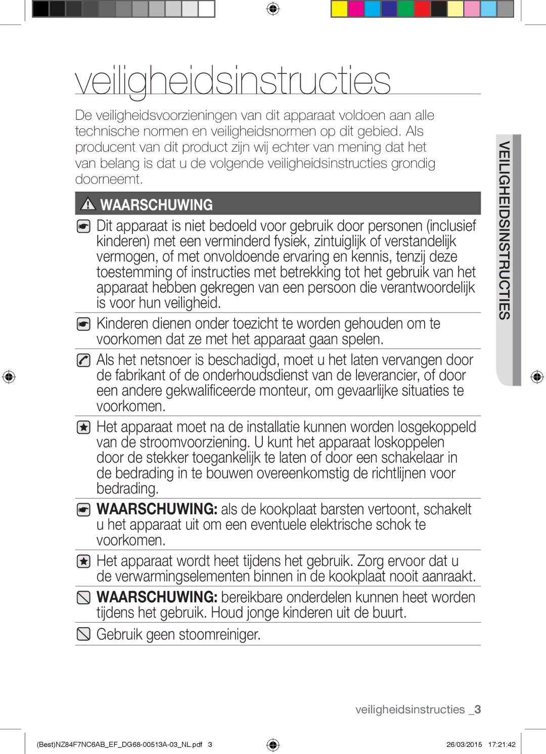 Samsung NZ84F7NC6AB/EF manual Veiligheidsinstructies, Ucties Veiligheidsinstr 