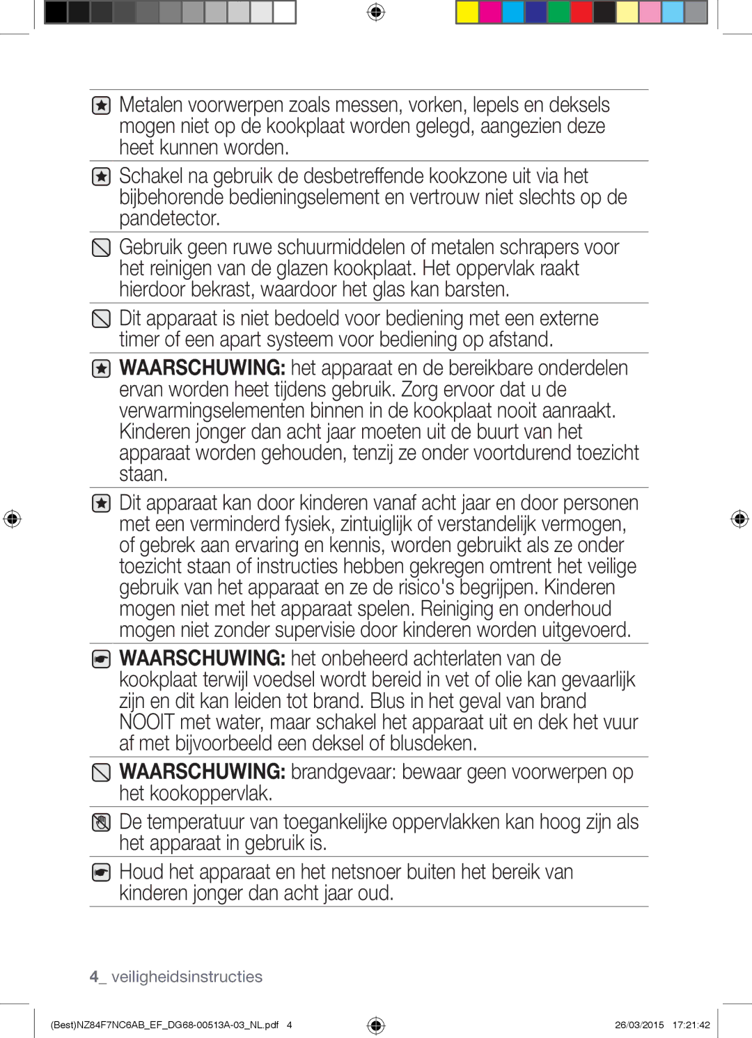 Samsung NZ84F7NC6AB/EF manual Veiligheidsinstructies 