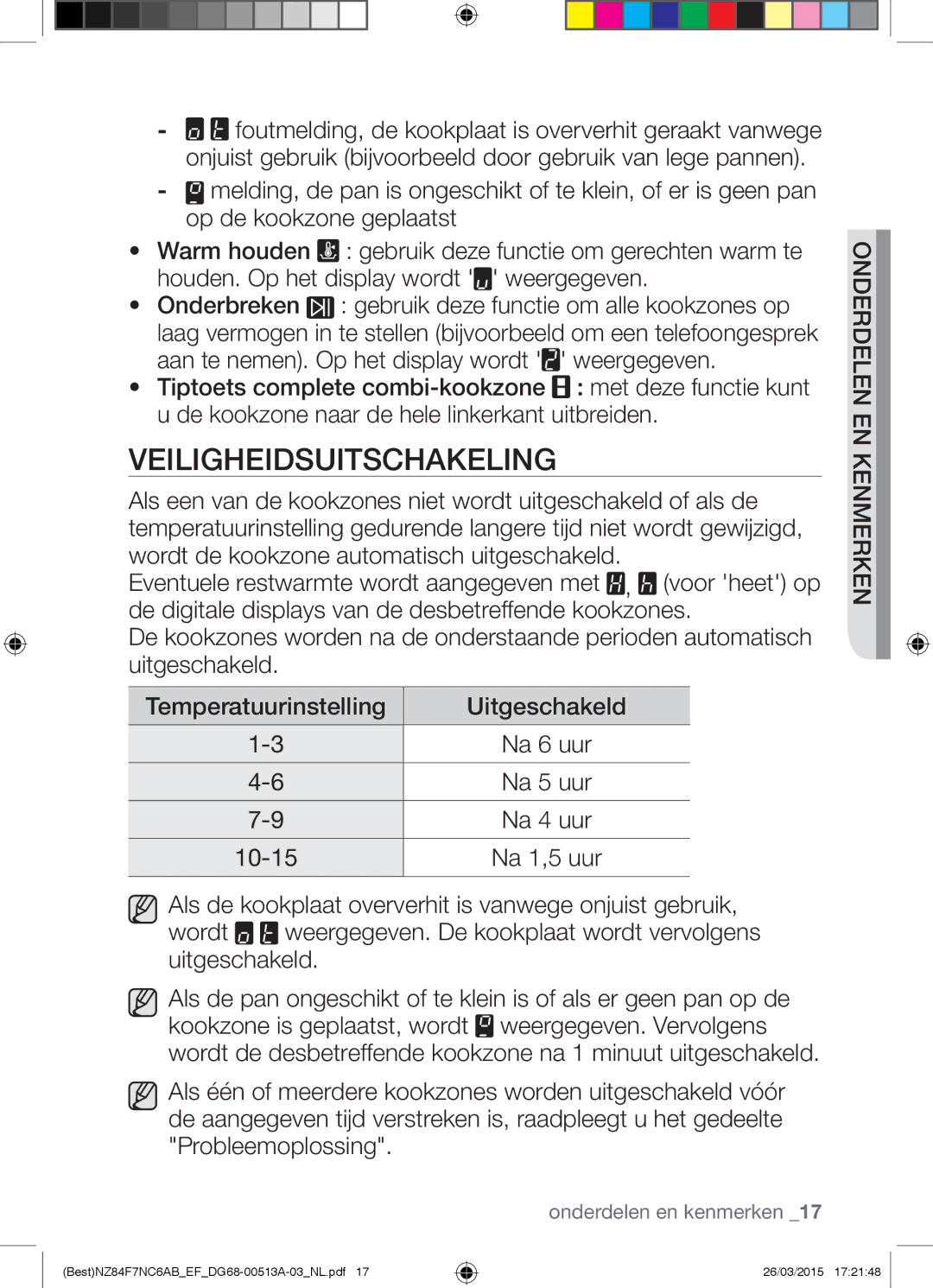 Samsung NZ84F7NC6AB/EF manual Veiligheidsuitschakeling 