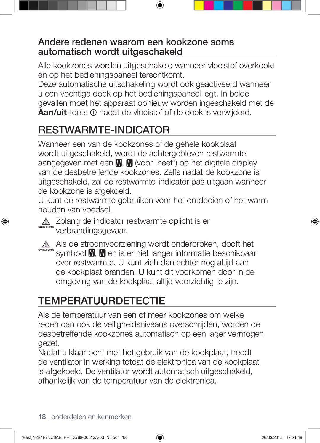 Samsung NZ84F7NC6AB/EF manual Restwarmte-Indicator, Temperatuurdetectie 