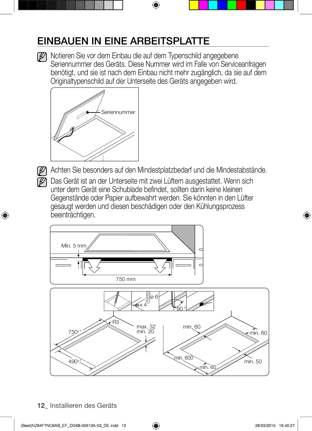 Samsung NZ84F7NC6AB/EF manual Einbauen in Eine Arbeitsplatte 